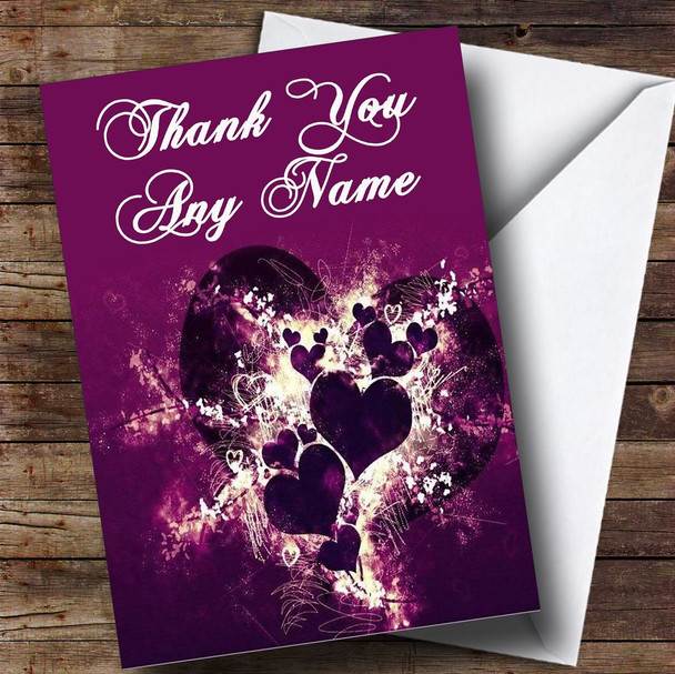 Purple Hearts And Swirls Personalised Thank You Card