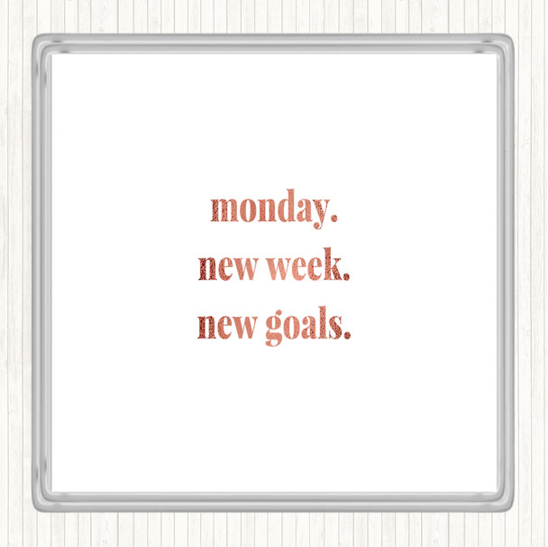 Rose Gold Monday New Week New Goals Quote Drinks Mat Coaster