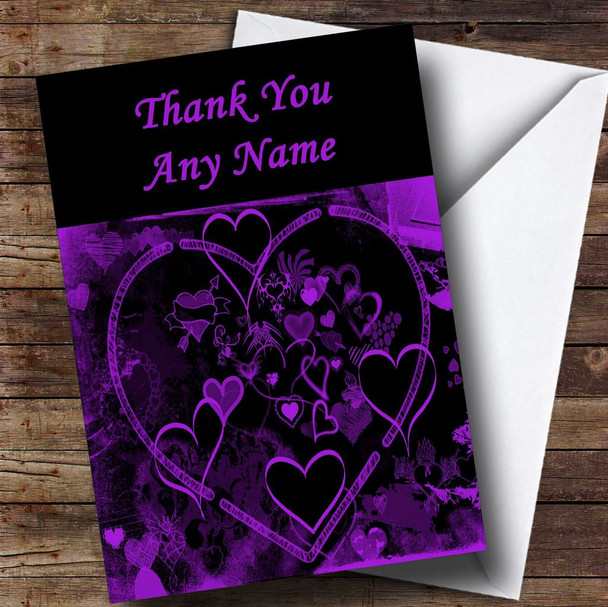 Purple And Black Love Heart Personalised Thank You Card