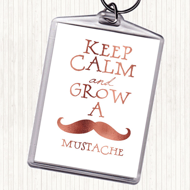 Rose Gold Mustache Keep Calm Quote Bag Tag Keychain Keyring