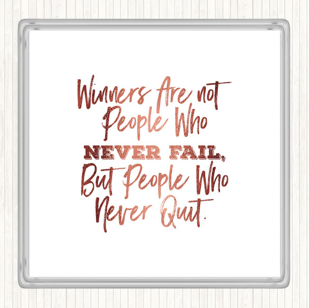 Rose Gold Never Fail Quote Drinks Mat Coaster