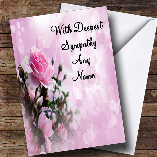 Pale Pretty Pink Rose Personalised Sympathy / Sorry For Your Loss Card