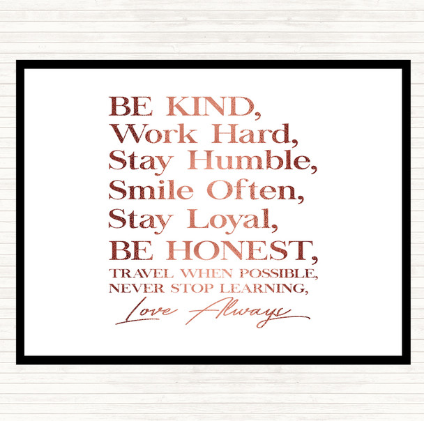 Rose Gold Be Kind Work Hard Quote Dinner Table Placemat