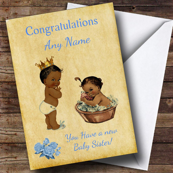 Cute Black Baby Girl Sister You're A Big Brother Personalised Sibling Card