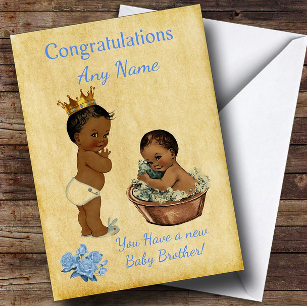 Pretty Vintage Black Baby Boy You're A Big Brother Personalised New Baby Sibling Card