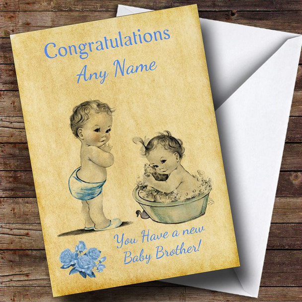 Pretty Vintage Baby Boy You're A Big Brother Personalised Sibling Card