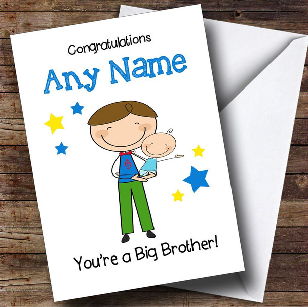 Dark Haired Big Brother Congratulations New Baby Boy Personalised Sibling Card
