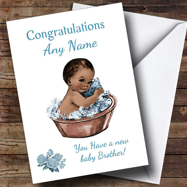 Cute Vintage Blue Black Baby Boy Brother Personalised Sibling Card