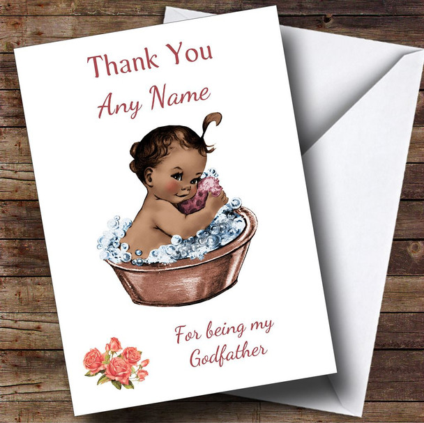 Black Baby Girl Thank You For Being My Godfather Personalised New Baby Sibling Card