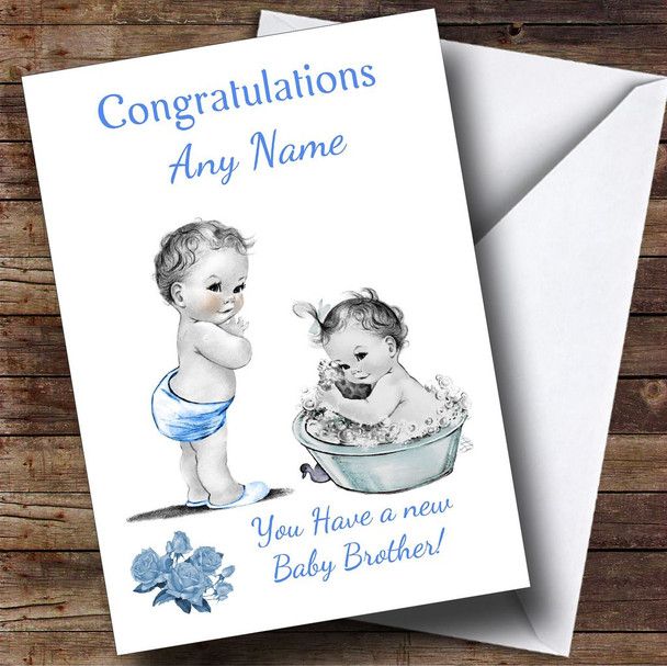 Cute Pretty Vintage Baby Boy You're A Big Brother Personalised Sibling Card