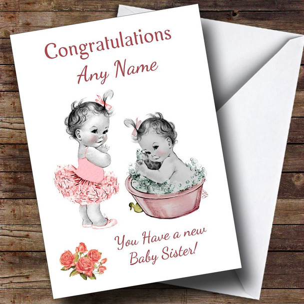 Cute Pink Baby Girl You're A Big Sister Personalised Sibling Card
