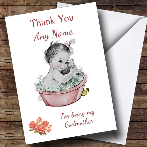 Cute Pink Baby Girl Thank You For Being My Godmother Personalised Sibling Card