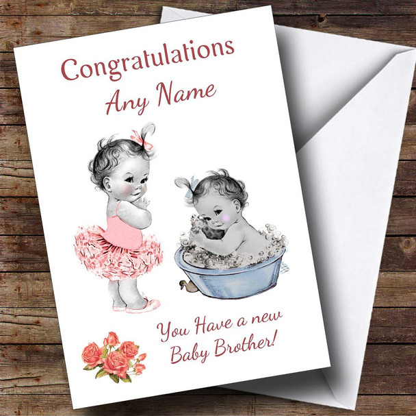 Cute Pink Baby Boy Brother You're A Big Sister Personalised Sibling Card