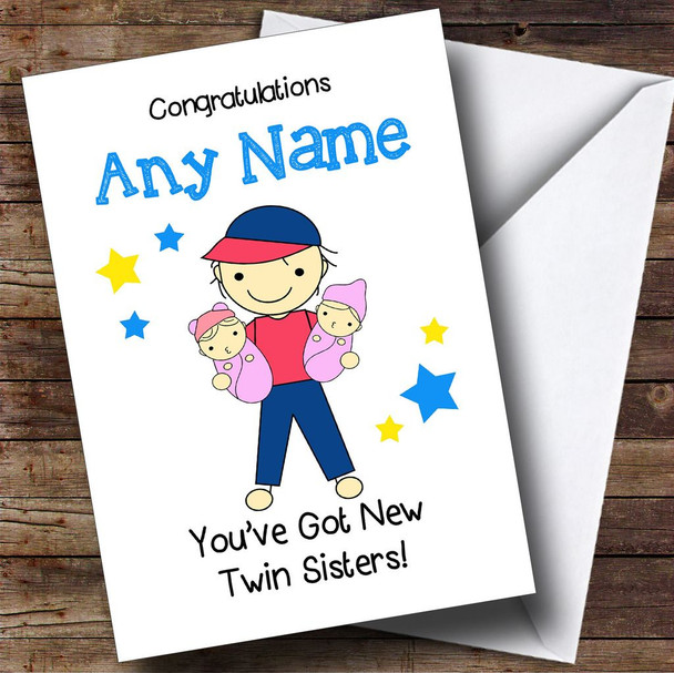 Big Brother New Baby Twin Sisters Girls Personalised New Baby Sibling Card