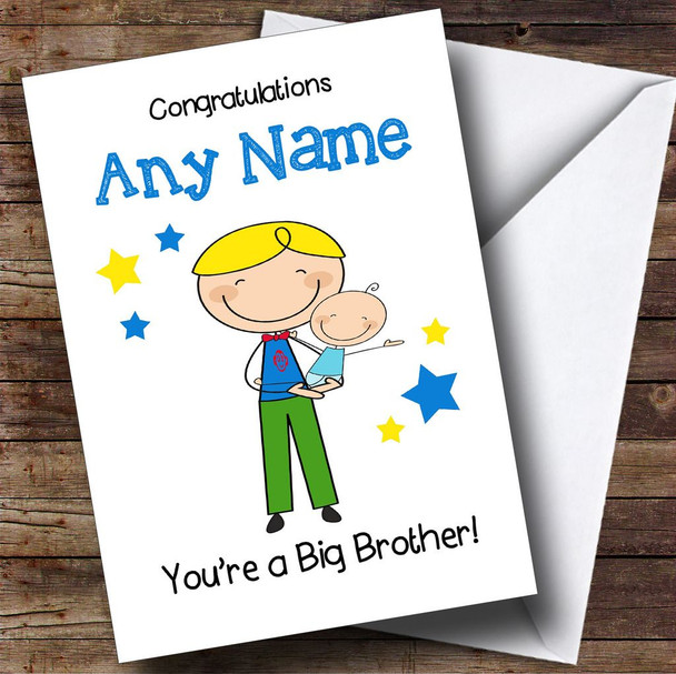 Blonde Big Brother Congratulations New Baby Boy Personalised Sibling Card