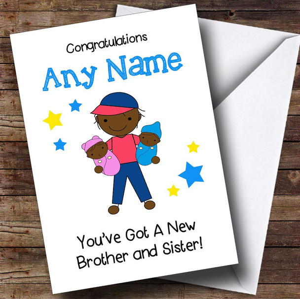 Black Congratulations Twin Brother & Sister Boy & Girl Personalised Sibling Card