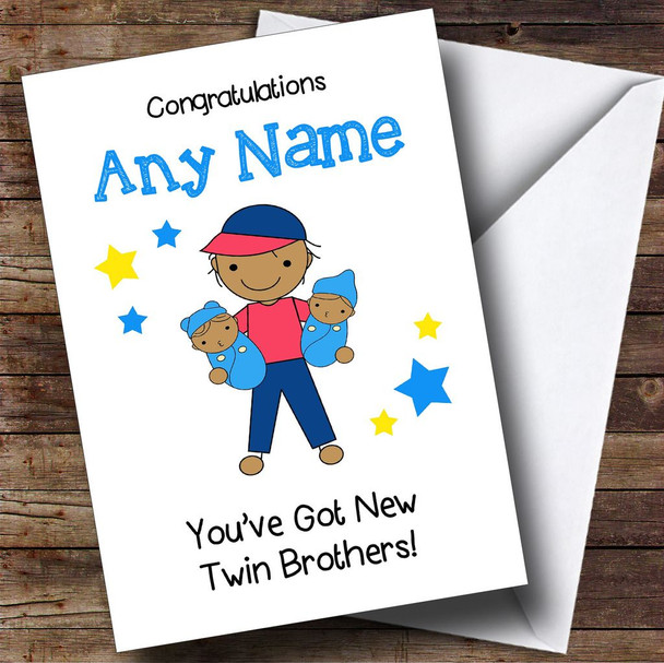 Asian Big Brother New Baby Twin Brothers Boys Personalised Sibling Card