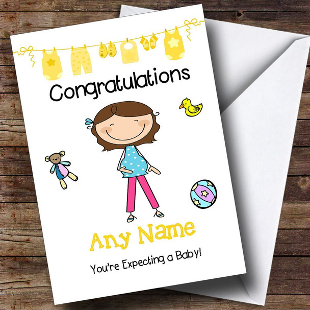 Single Brunette Mum To Be Expecting A Baby Personalised Pregnancy Card