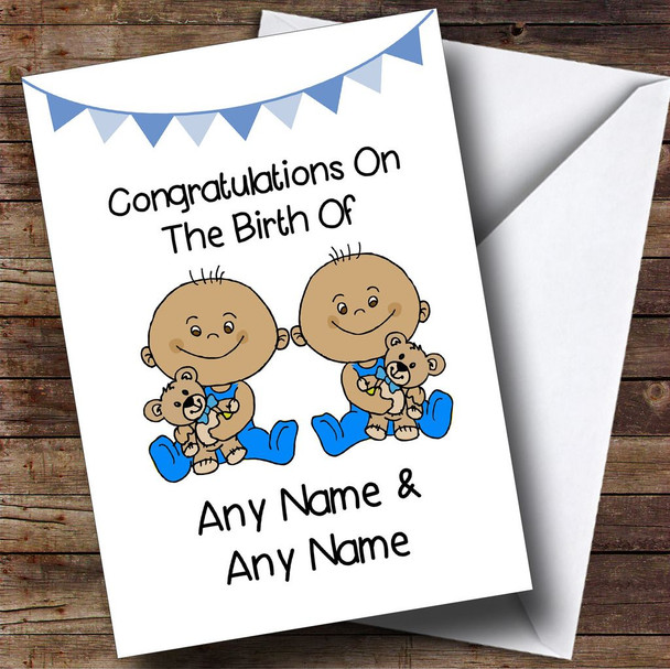 New Baby Arrival Baby Boy Twins Brown Skinned Personalised New Baby Card