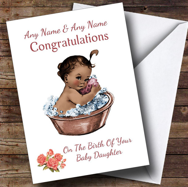 Cute Vintage Black Baby Girl Daughter Personalised New Baby Card