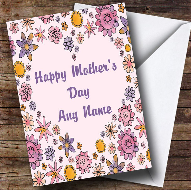 Funky Flowers Yellow Pink Personalised Mother's Day Card