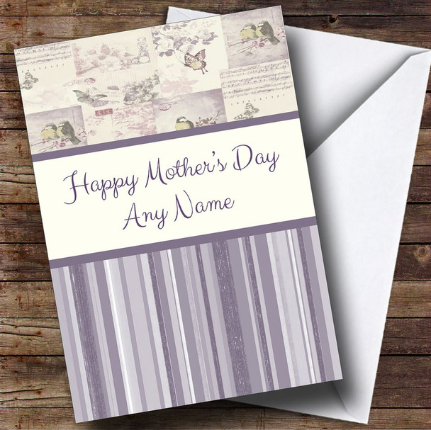 Stripe & Birds Shabby Chic Personalised Mother's Day Card