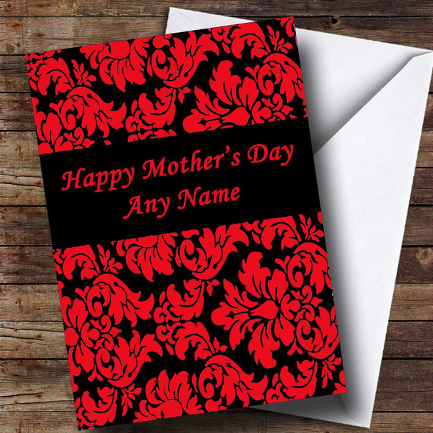 Floral Black Red Damask Personalised Mother's Day Card