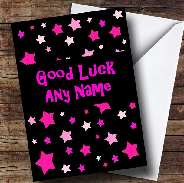 Pink Stars Personalised Good Luck Card