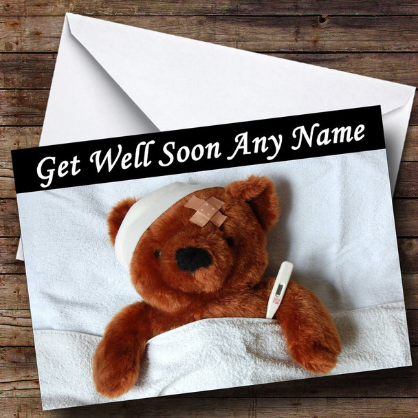 Sick Teddy Personalised Get Well Soon Card