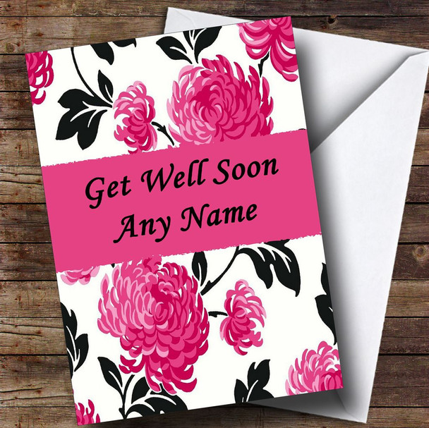 Beautiful Black White & Pink Vintage Floral Personalised Get Well Soon Card