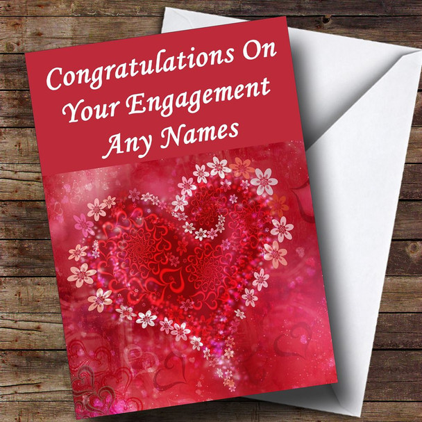 Red Flower Love Heart Romantic Personalised Engagement Card