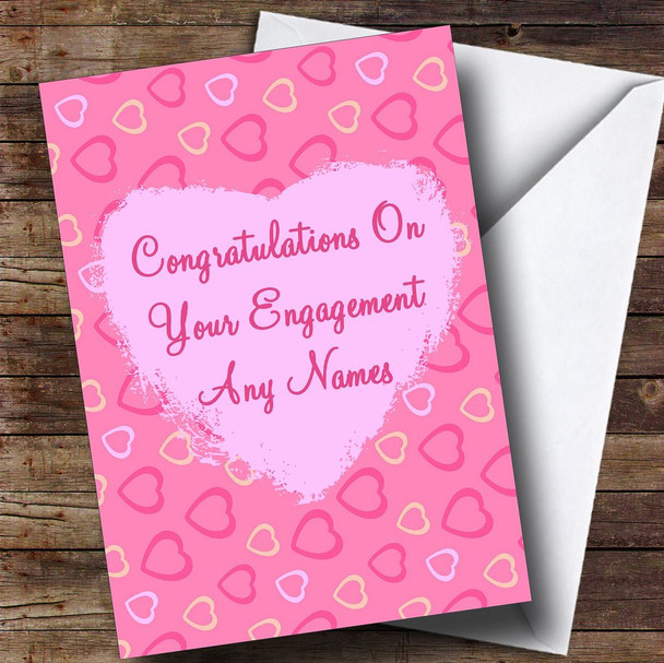 Pretty Pink Love Hearts Romantic Personalised Engagement Card