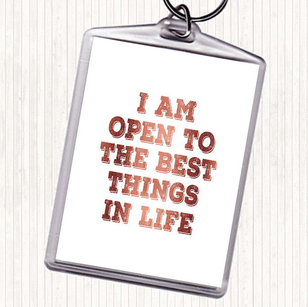 Rose Gold Best Things In Life Quote Bag Tag Keychain Keyring