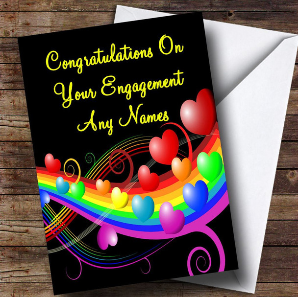 Rainbow And Hearts Romantic Personalised Engagement Card