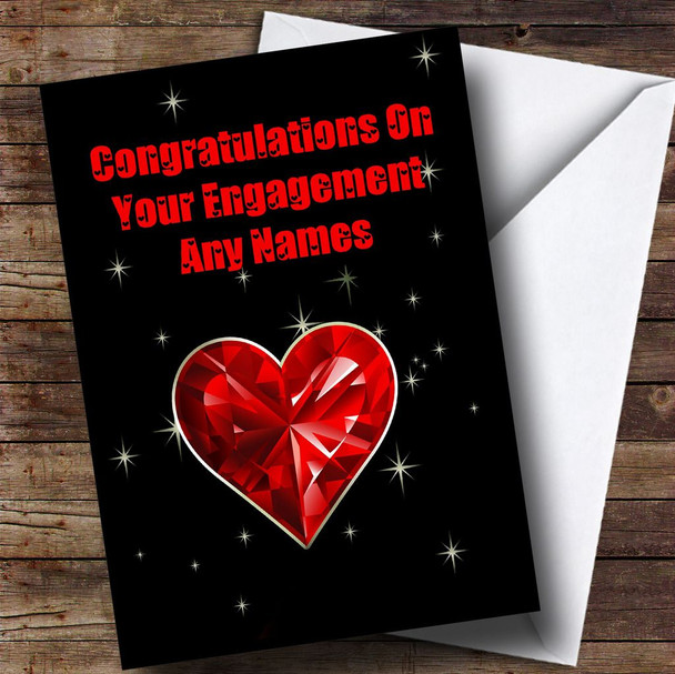 Red Heart And Stars Romantic Personalised Engagement Card