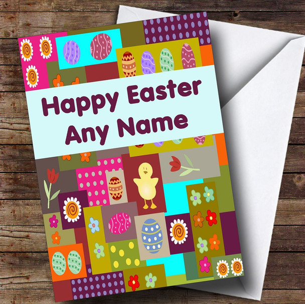 Colourful Patchwork Personalised Easter Card