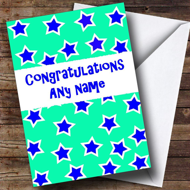 Blue Aqua Stars Personalised Congratulations Card