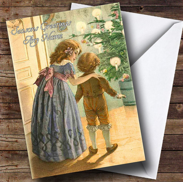 Two Children Vintage Traditional Personalised Christmas Card