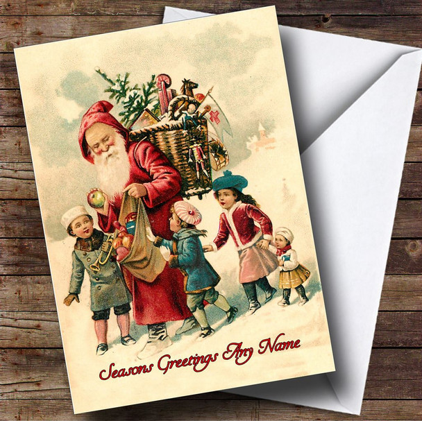 Santa & Children Vintage Traditional Personalised Christmas Card