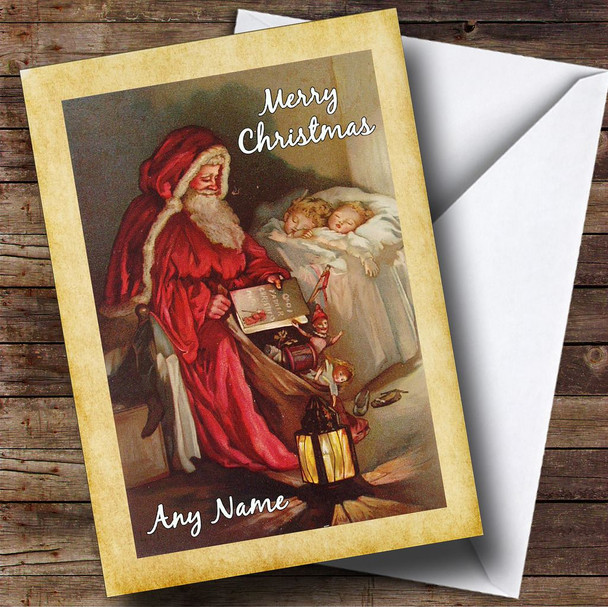 Traditional Santa Sleeping Children Personalised Christmas Card
