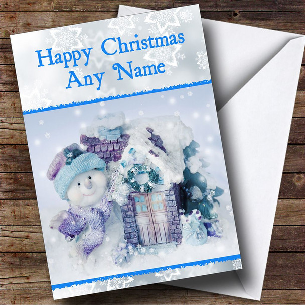 Blue Snowman Christmas Card Personalised