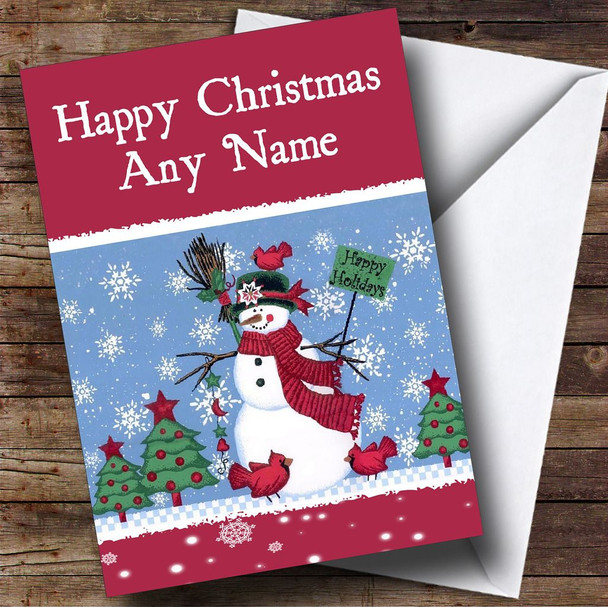 Wine Red Snowman Christmas Card Personalised