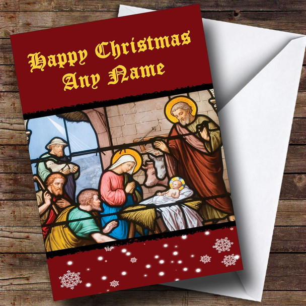 Stained Glass Nativity Christmas Card Personalised