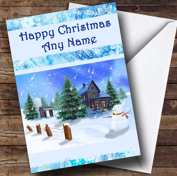 Snowman And Snowfall Christmas Card Personalised