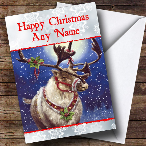 Snowing Reindeer Christmas Card Personalised