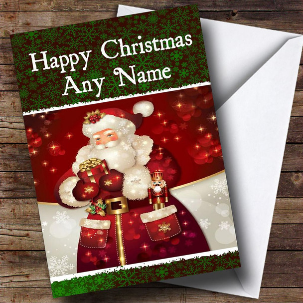 Santa Stars Green Christmas Card Personalised