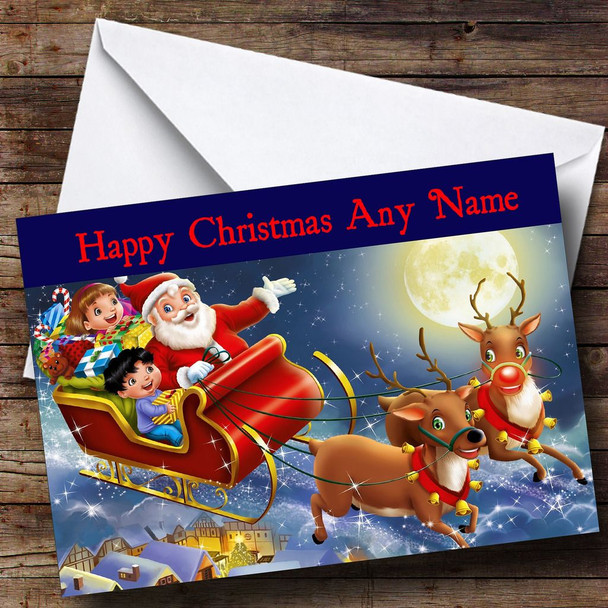 Santa In His Sleigh Christmas Card Personalised