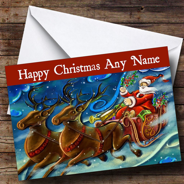 Santa And Reindeer Christmas Card Personalised