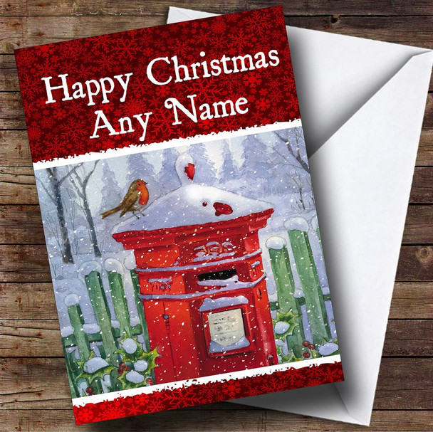 Robin And Post box Christmas Card Personalised