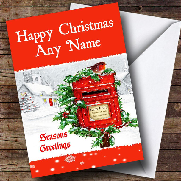 Red Robin Post box Christmas Card Personalised